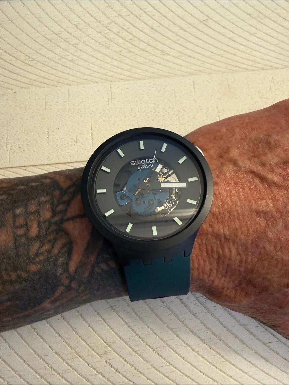 Swatch Black/blue Skeleton Dial Men's Watch